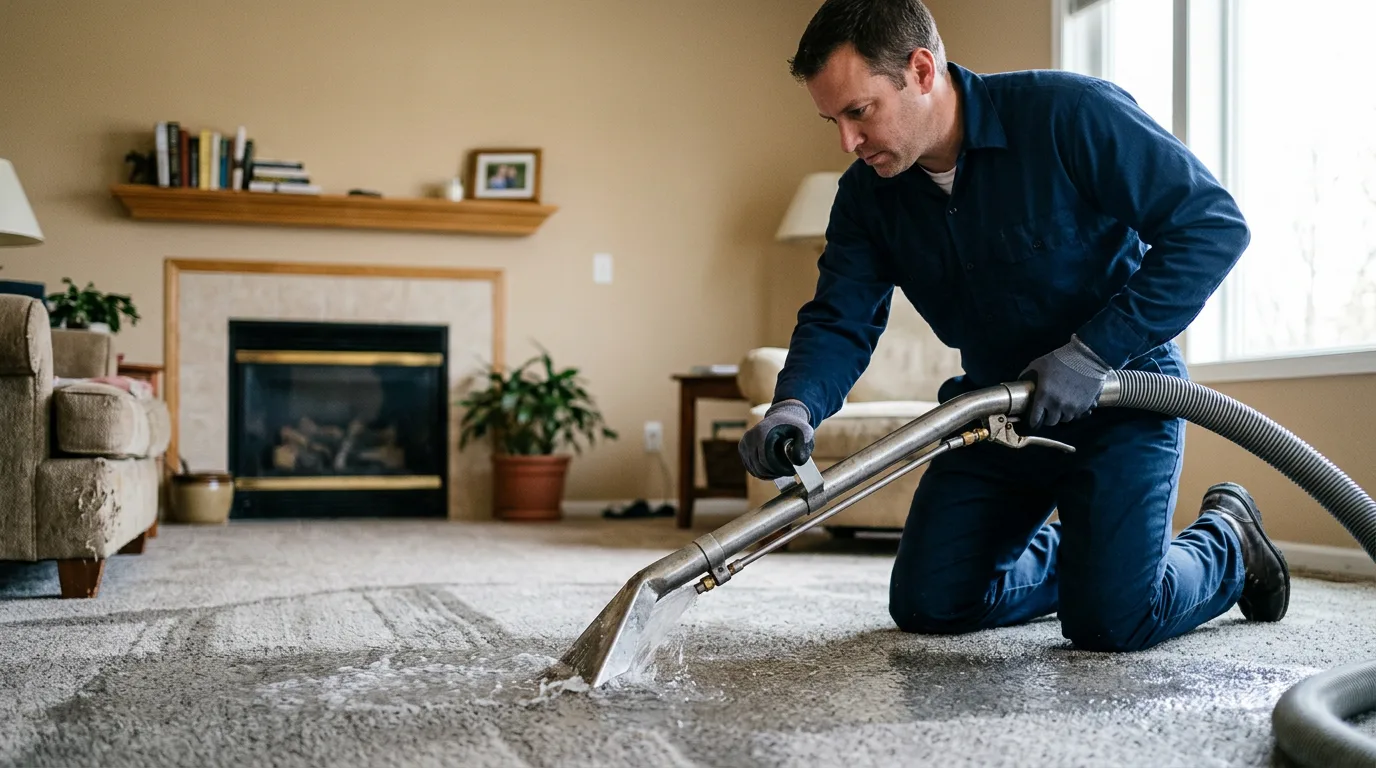 Water damage restoration technician working near Hartford, IA
